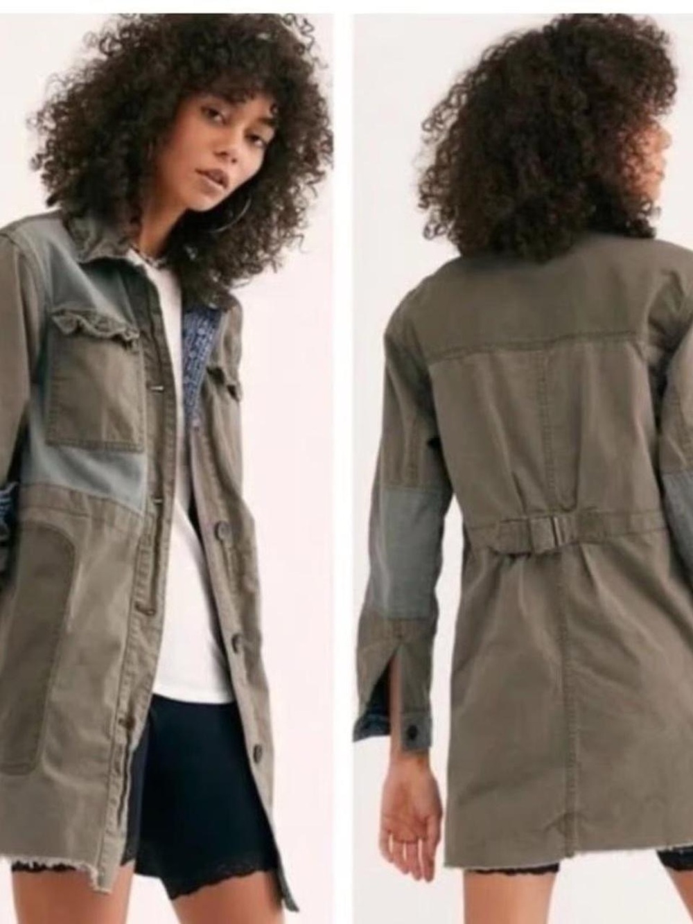We The Free Apollo Olive Green Utility Long Jacket with Patch Details